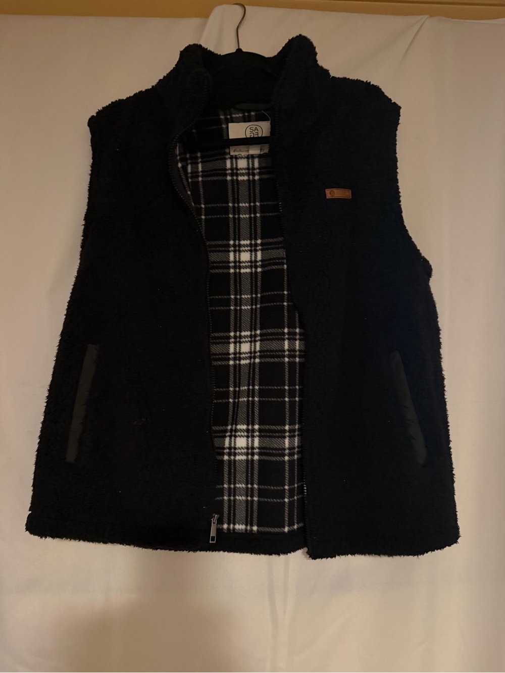 SAGE Collective: Women’s Black Sherpa Vest with Plaid Lining